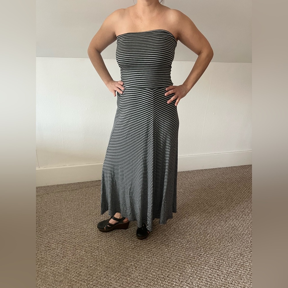Striped Black and White Strapless Maxi Dress